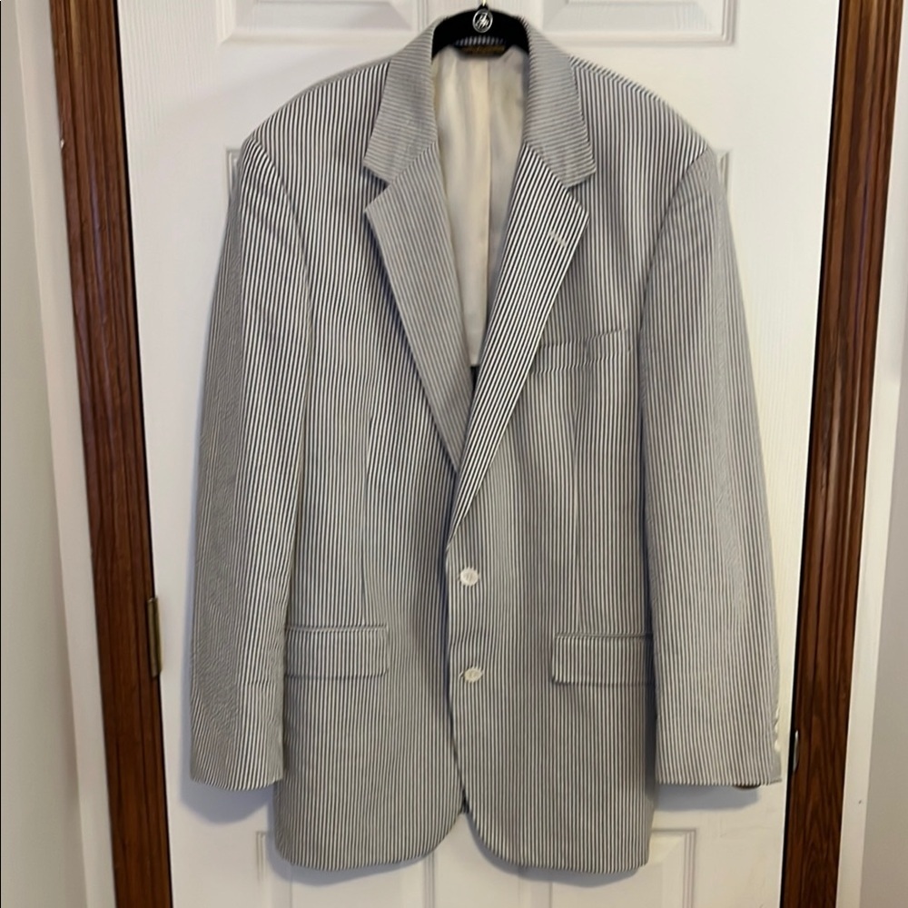 Brooks Brothers Men’s Light Blue & White Seersucker Blazer Sports Coat Jacket